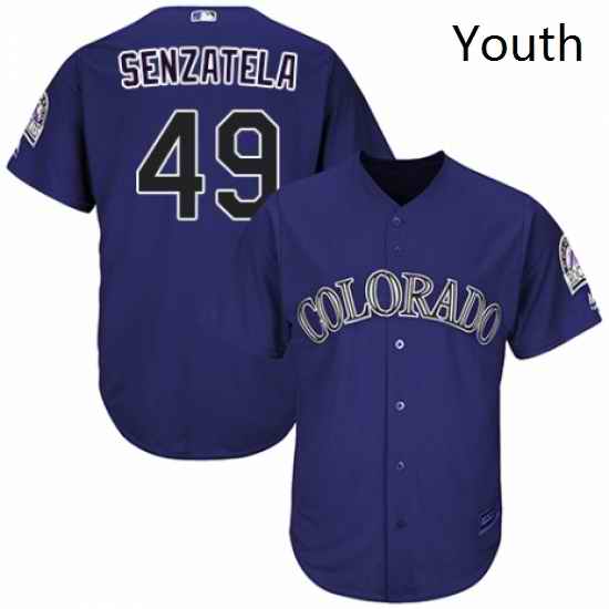Youth Majestic Colorado Rockies 49 Antonio Senzatela Authentic Purple Alternate 1 Cool Base MLB Jersey